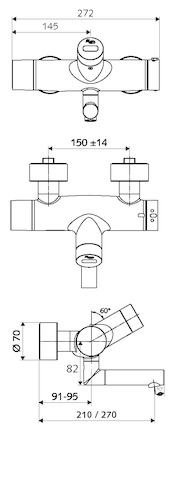 SCHELL Wand-Waschtisch-Thermostat VITUS VW-E-T 270 mm, verchromt, Batteriebetrieb, Desinfektion