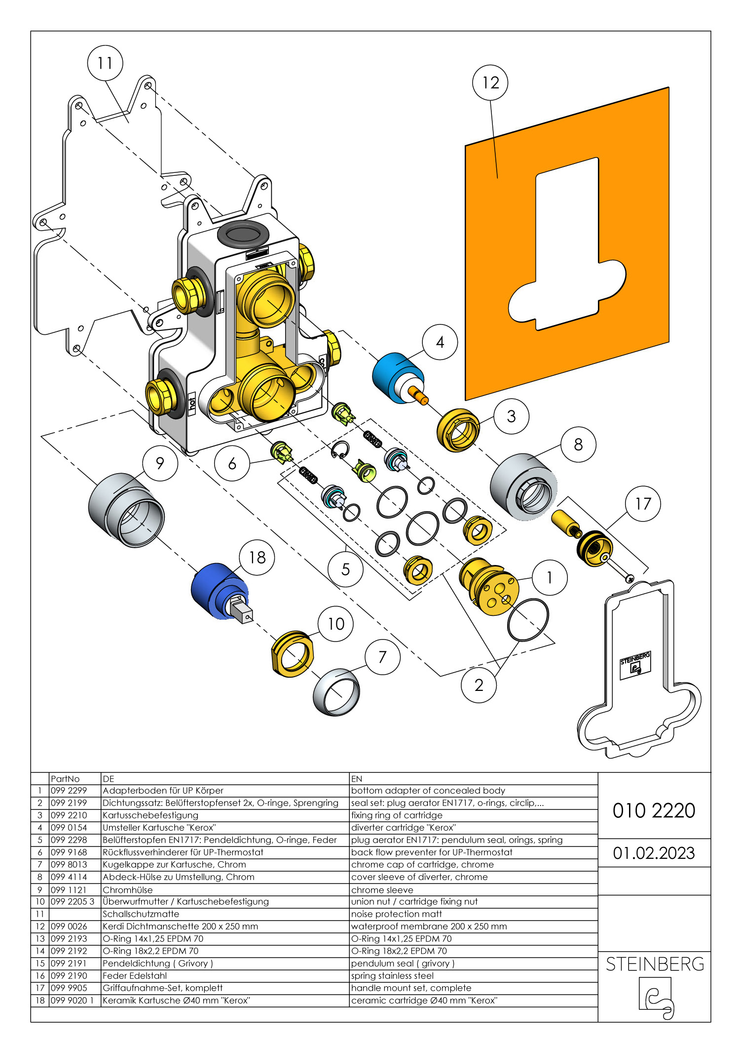 Steinberg UP-Einbaukörper 1/2", für UP-Thermostat, 2-Wege Umsteller