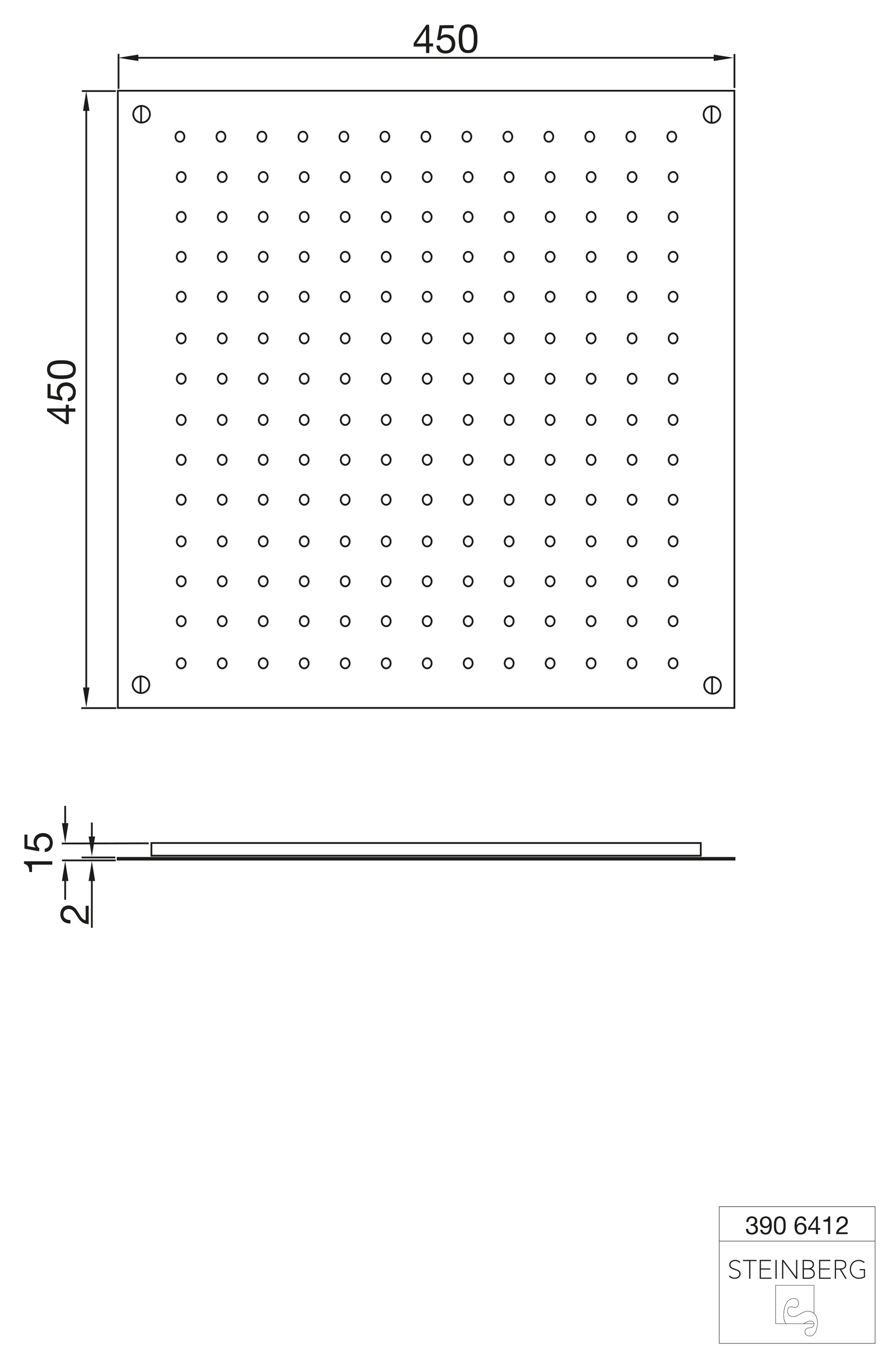 Steinberg Regenpaneel Serie 390 Relax Rain 450x450mm, für Deckeneinbau, edelstahl poliert