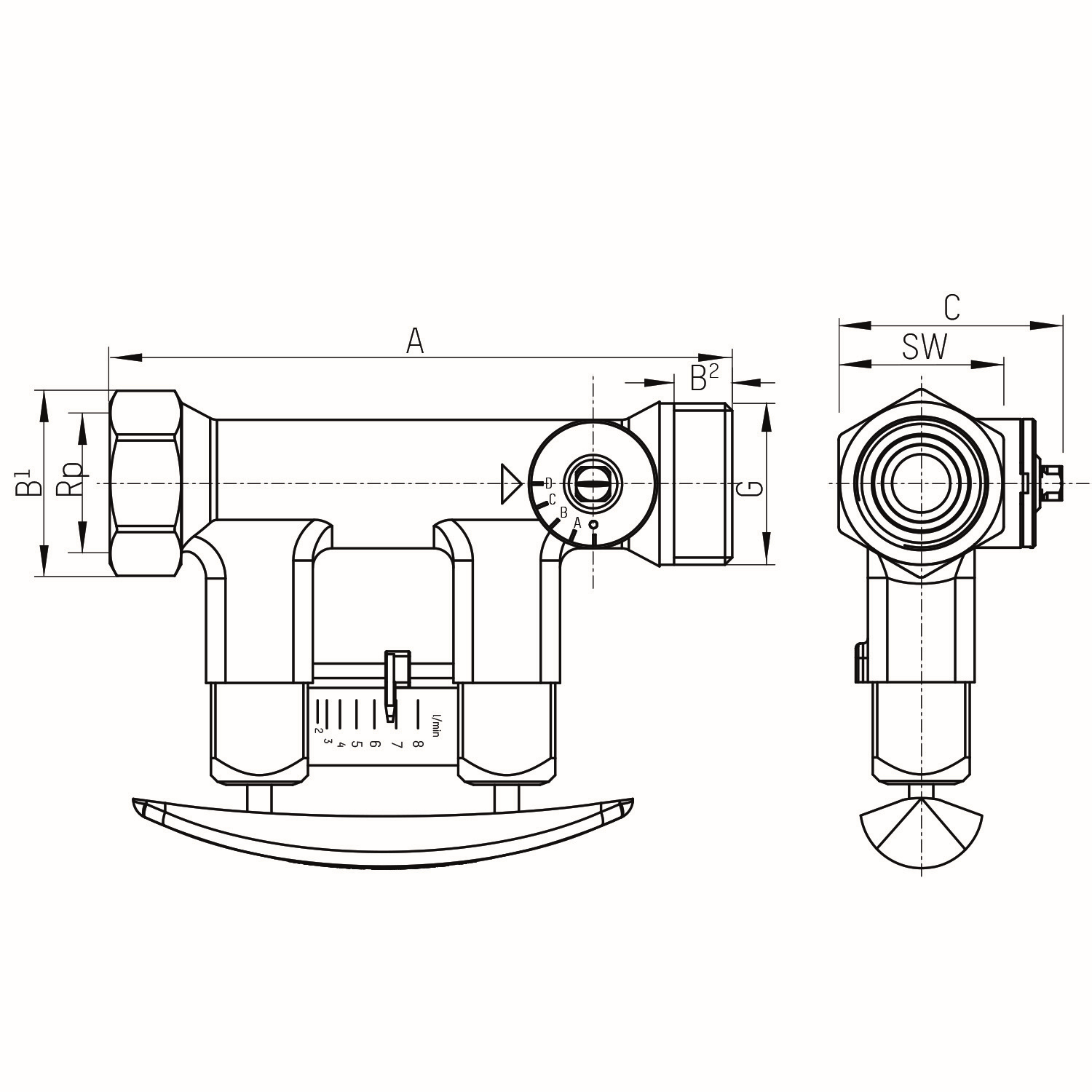 TACONOVA Abgleichventil-Set TacoSetter 1 1/4&quot;IGx1 1/4&quot; IG, 20-70 l/min, Messing