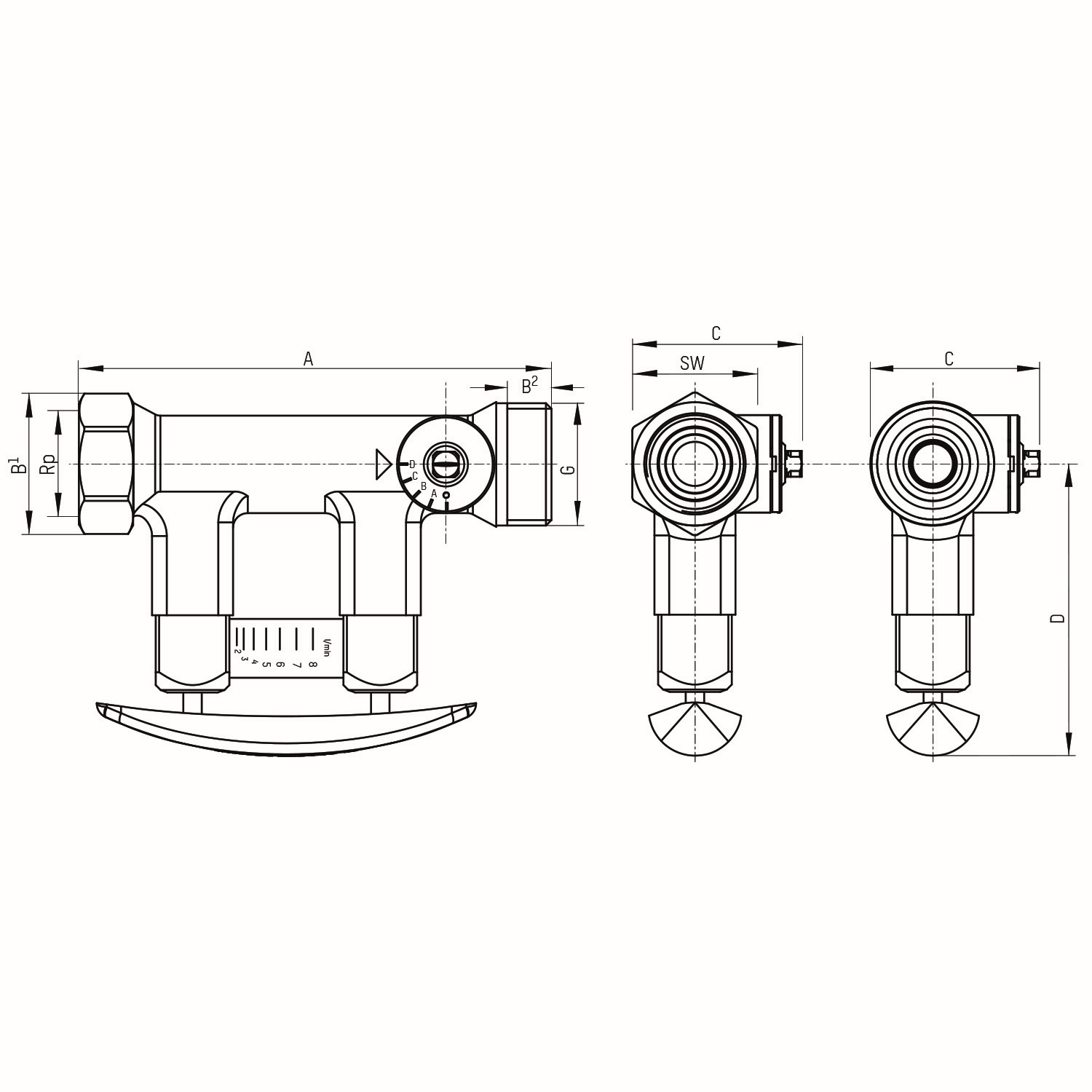 TACONOVA Abgleichventil SETTER Bypass Solar 185 DN 20, 1&quot; x 1&quot; AG, 8-30 l/min., Messing