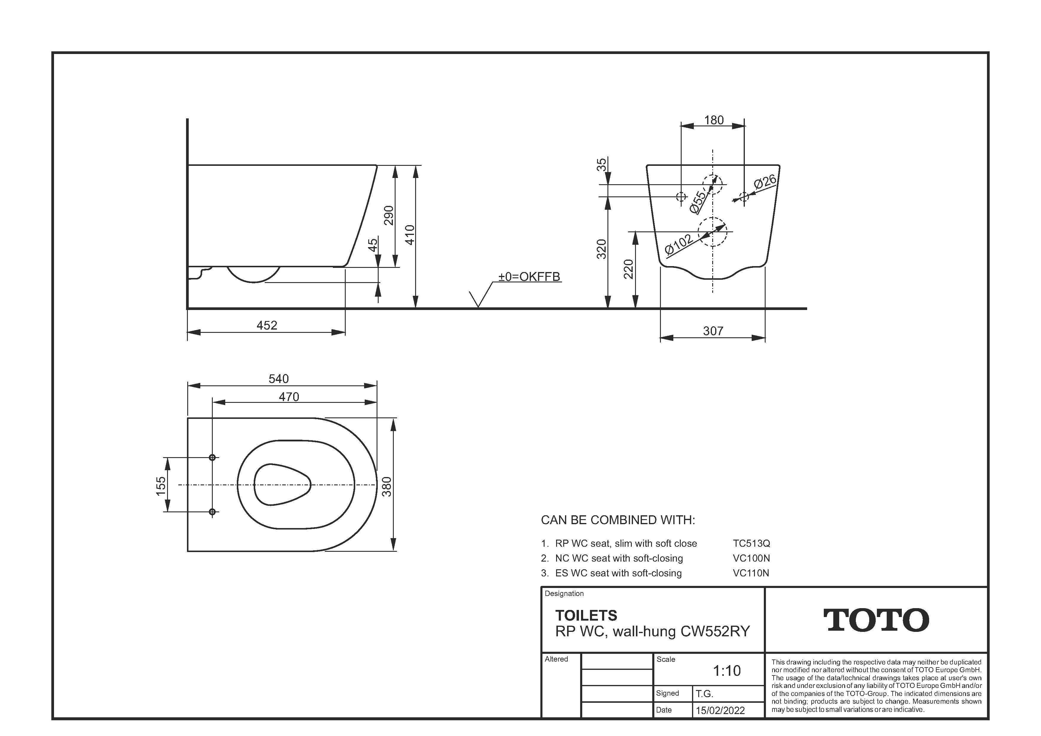 TOTO Wand-Tiefspüler RP 38x54x33,5cm, randlos, weiß