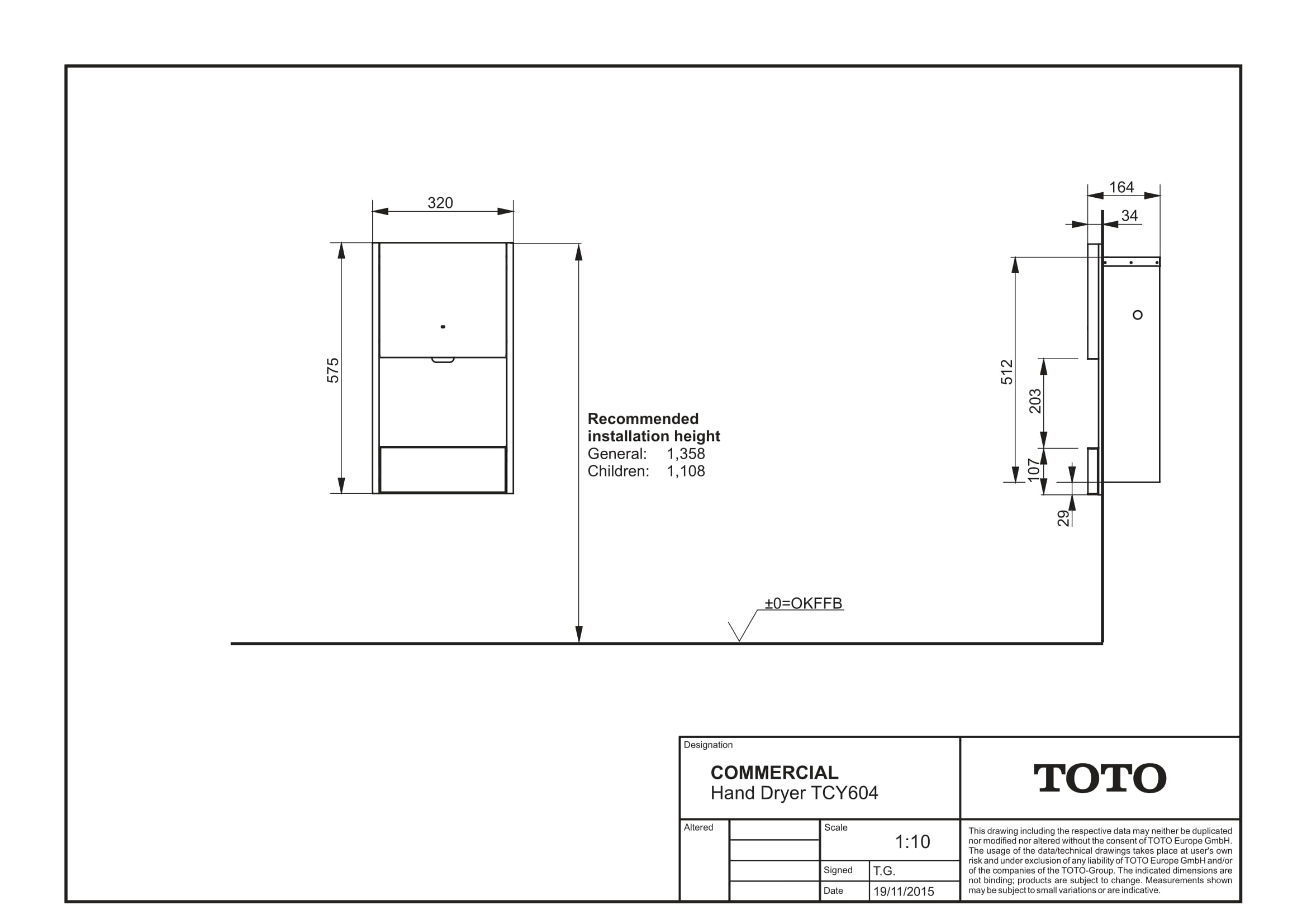 TOTO Händetrockner 32x16,4x57,5cm, UP, automatisch, silber