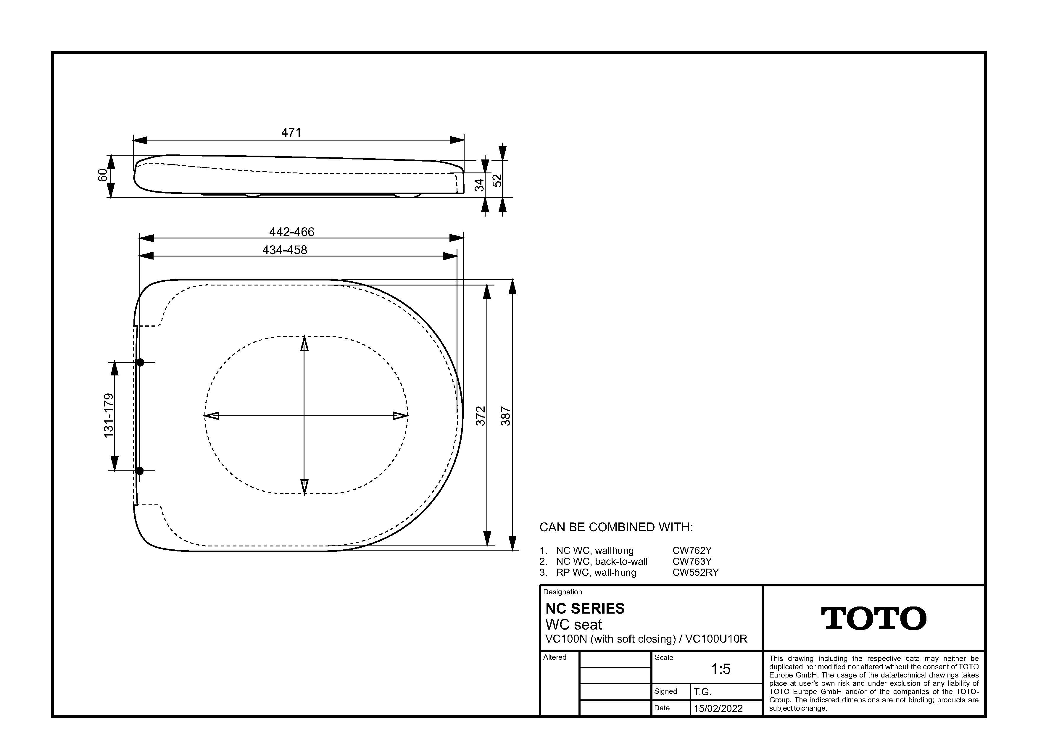 TOTO WC-Sitz NC 38,7x47,1x6cm, Absenkautomatik, abnehmbar, weiß