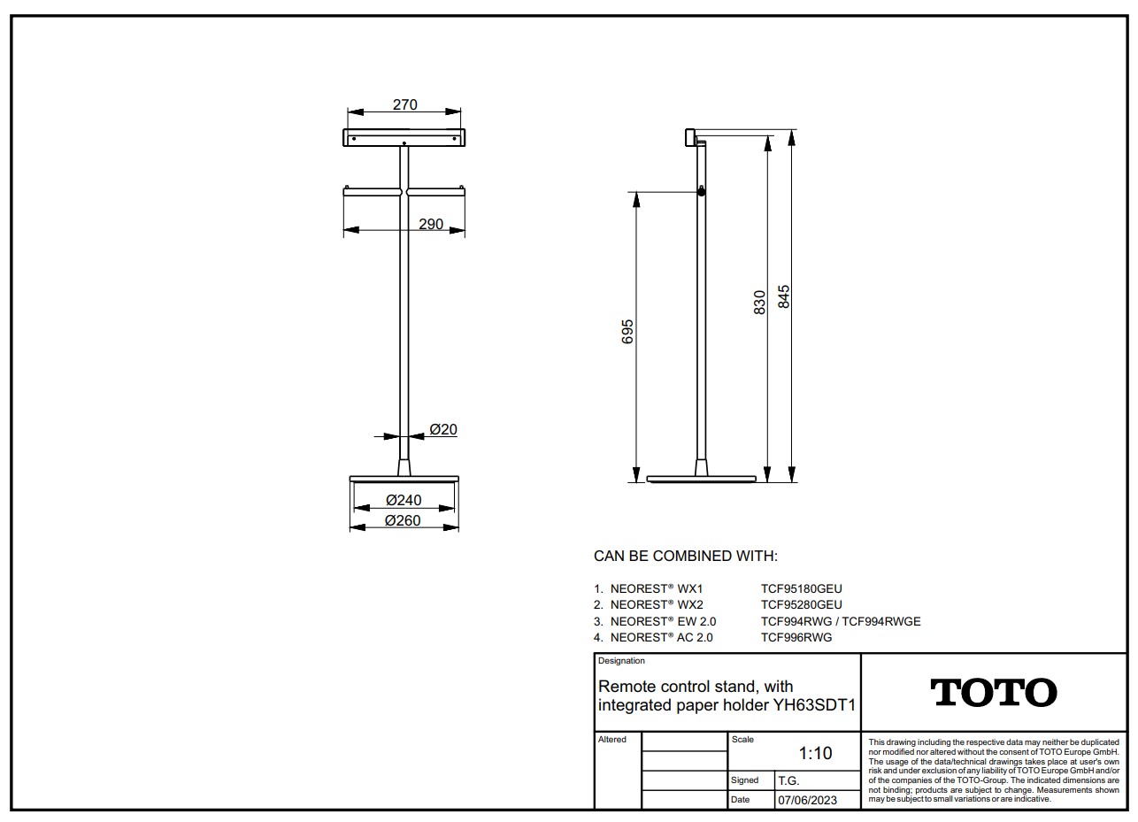 TOTO Ständer NEOREST 26x26x84,5cm, für Fernbedienung/Toilettenpapier, chrom