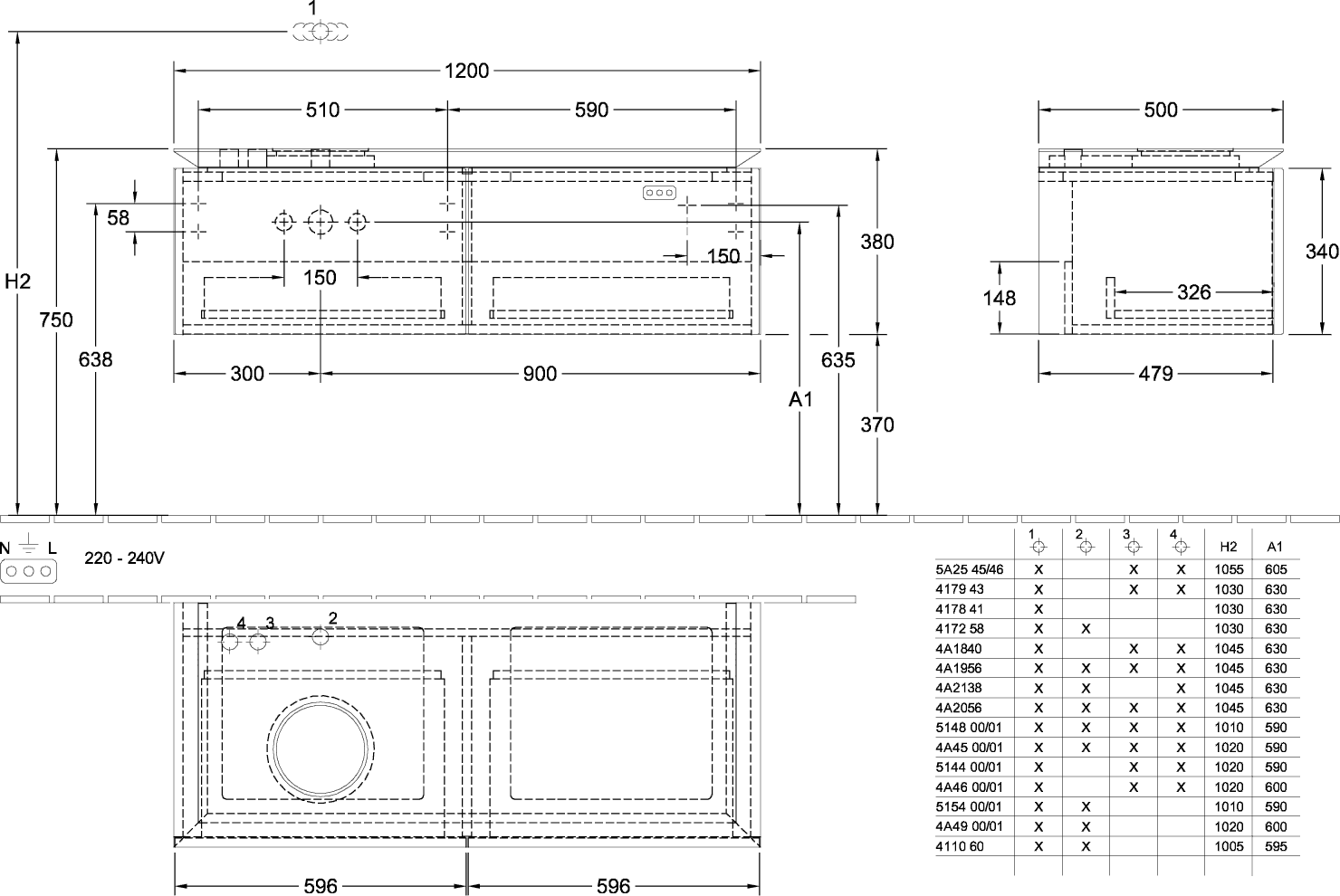 V&B Waschtischunterschrank Legato 120x38x50cm, Waschtisch links, mit LED-Beleuchtung, Soft Grey