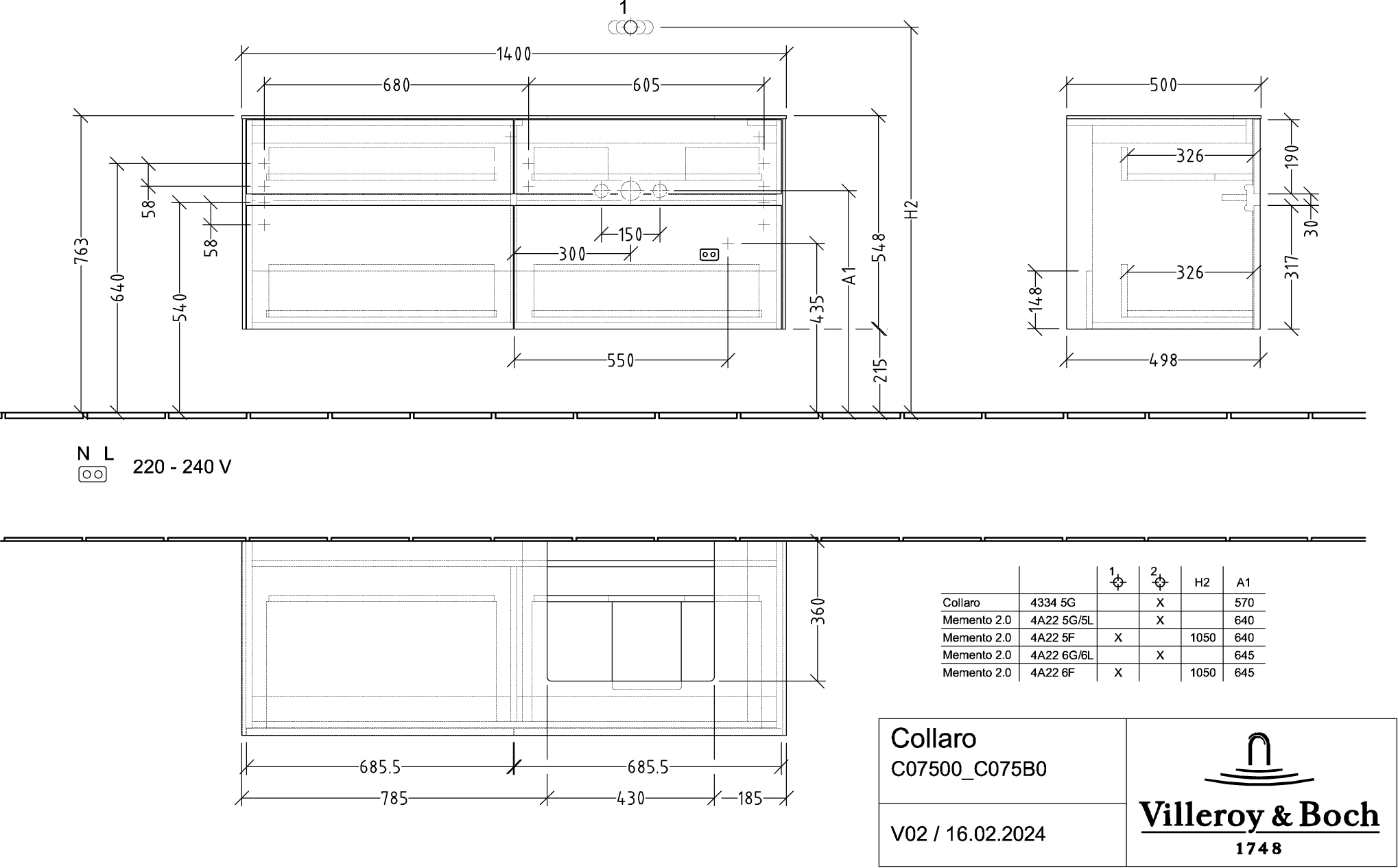 V&amp;B Waschtischunterschrank Collaro 140x54,8x50cm, Waschtisch rechts, kansas oak