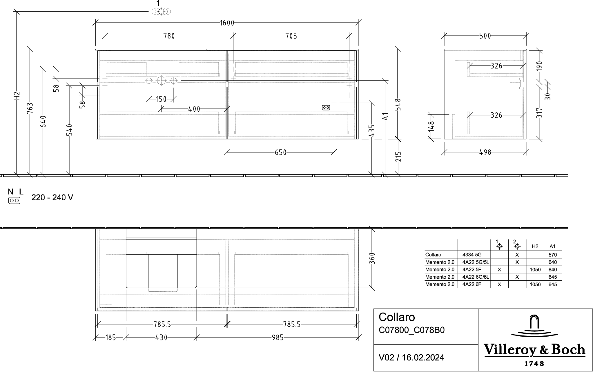 V&amp;B Waschtischunterschrank Collaro 160x54,8x50cm, Waschtisch links, arizona oak