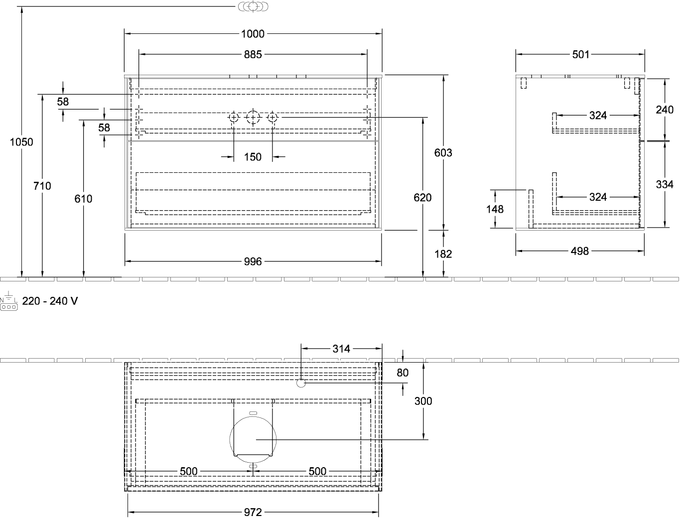 V&B Waschtisch-Unterschrank Finion 100x60,3cm, Abdeckplatte white matt, Peony Matt