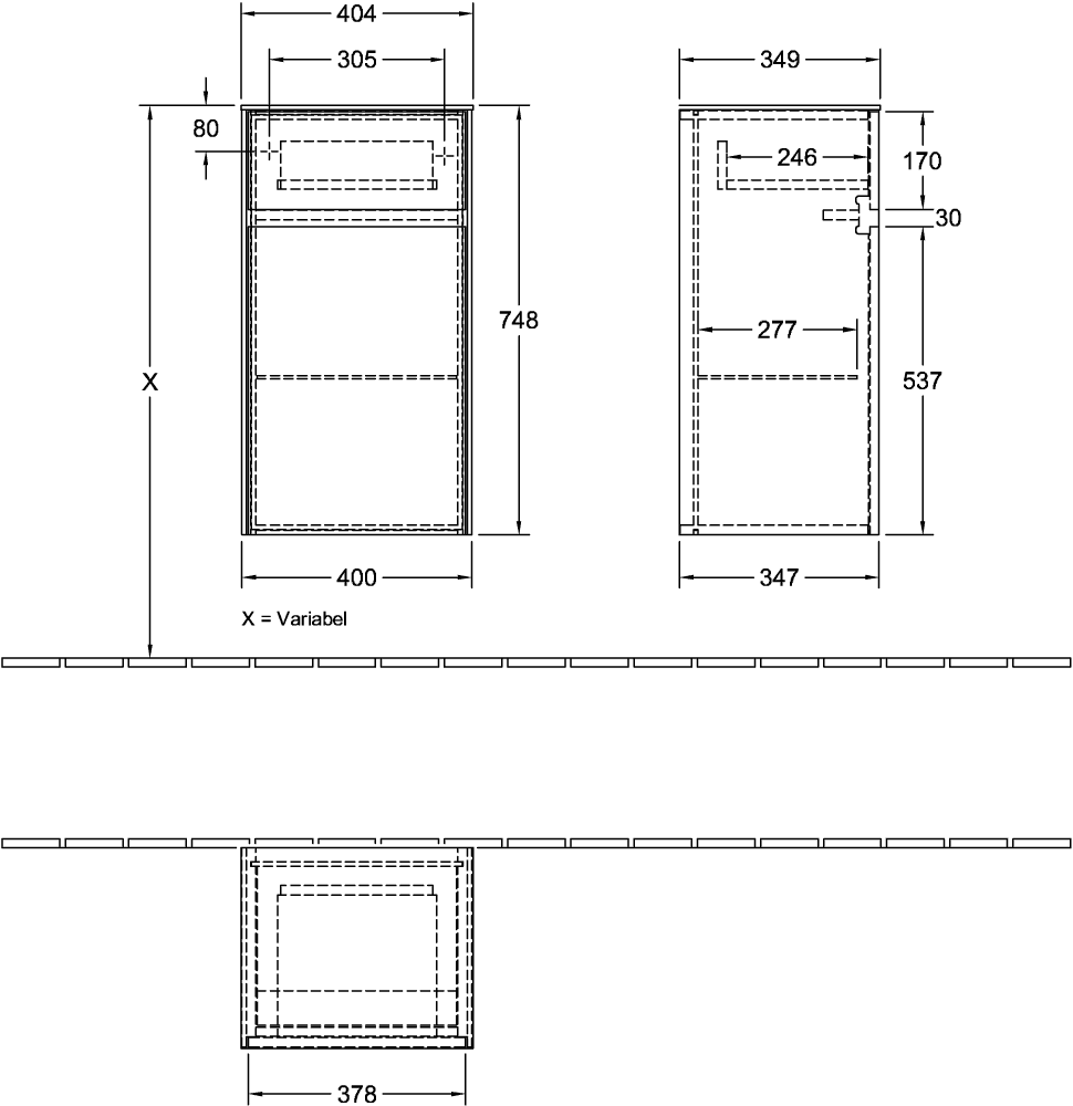 V&B Seitenschrank Collaro 40,4x74,8x34,9cm, Anschlag links, white wood