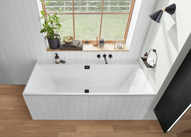 V&B Rechteck-Badewanne Collaro Duo 190x90cm, Einbauausführung Black Matt, stone white