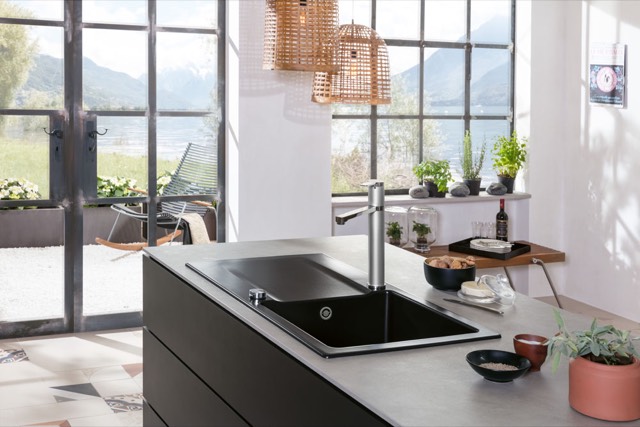 V&B Spüle Siluet 60 mit Ablaufgarnitur, rund mit Excenterbetätigung, Ebony