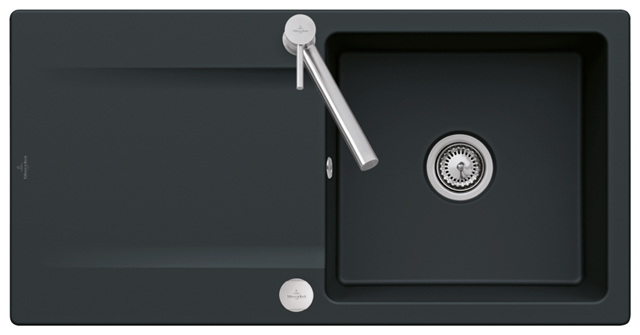 V&B Flächenbündige Spüle Siluet 60 Flat mit Ablaufgarnitur, Excenterbetätigung, ebony CeramicPlus