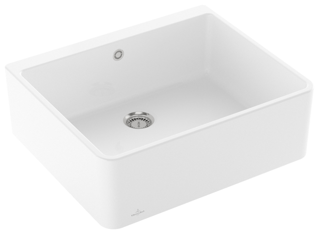 V&B Spülstein Einzelbecken 60 X mit Ablaufgarnitur, Handbetätigung, weiß alpin CeramicPlus