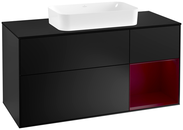 V&B Waschtisch-Unterschrank Finion 120cm, Abdeckplatte black matt, Regal rechts Peony, Black matt lacquer