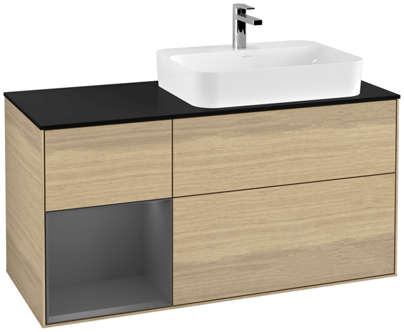 V&B Waschtisch-Unterschrank Finion 120cm, Abdeckplatte black matt, Regal links Anthracite matt, Oak Veneer