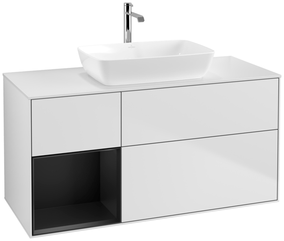 V&B Waschtisch-Unterschrank Finion 120cm, Abdeckplatte white matt, Regal Black matt lacquer, White matt lacquer