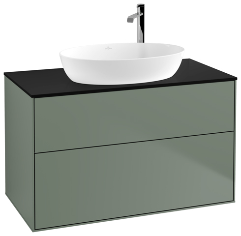 V&B Waschtisch-Unterschrank Finion 100x60,3cm, Abdeckplatte black matt, Olive Matt Lacquer