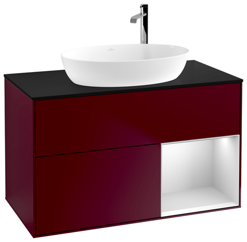 V&B Waschtisch-Unterschrank Finion 100cm, Abdeckplatte black matt, Regal White matt lacquer, Peony Matt