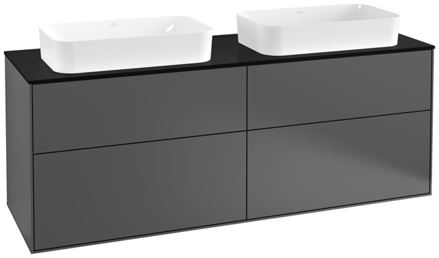 V&B Waschtisch-Unterschrank Wandbeleuchtung Finion 160x60,3cm, Abdeckplatte black matt, Anthracite matt