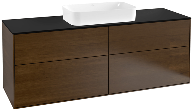 V&B Waschtisch-Unterschrank Wandbeleuchtung Finion 160x60,3cm, Abdeckplatte black matt, Walnut veneer