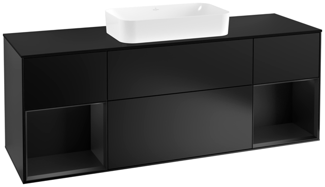 V&B Waschtisch-Unterschrank Wandbeleuchtung Finion 160cm, Abdeckplatte black matt, Regal Black matt lacquer, Black matt lacquer