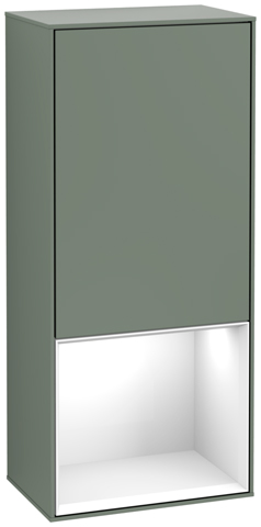 V&B Seitenschrank Wandbeleuchtung Finion 41,8cm, links, Regal unten Glossy White, Olive Matt Lacquer