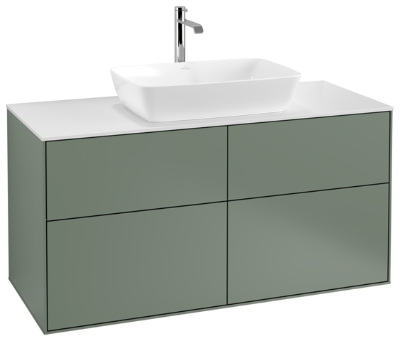 V&B Waschtisch-Unterschrank Wandbeleuchtung Finion 120x60,3cm, Abdeckplatte white matt, Olive Matt Lacquer