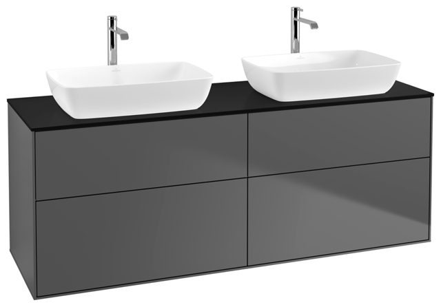 V&B Waschtisch-Unterschrank Wandbeleuchtung Finion 160x60,3cm, Abdeckplatte black matt, Anthracite matt