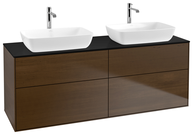 V&B Waschtisch-Unterschrank Wandbeleuchtung Finion 160x60,3cm, Abdeckplatte black matt, Walnut veneer