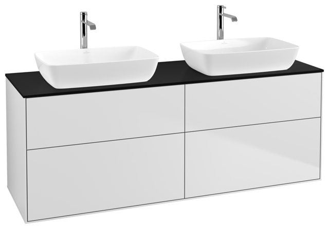 V&B Waschtisch-Unterschrank Wandbeleuchtung Finion 160x60,3cm, Abdeckplatte black matt, White matt lacquer