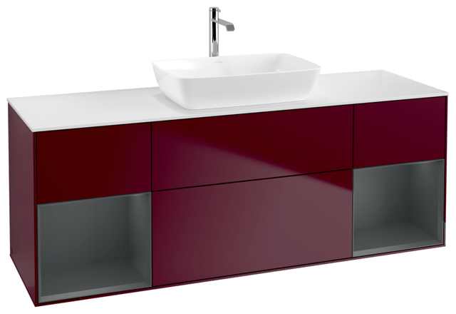 V&B Waschtisch-Unterschrank Wandbeleuchtung Finion 160cm, Abdeckplatte white matt, Regal Midnight matt lacquer, Peony Matt