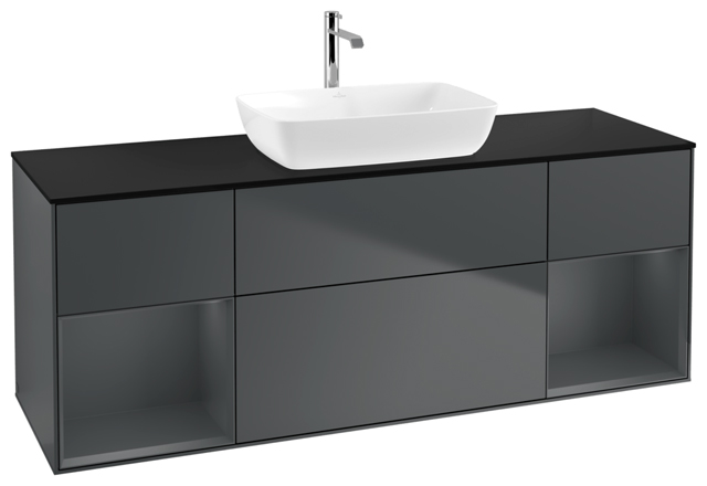 V&B Waschtisch-Unterschrank Wandbeleuchtung Finion 160cm, Abdeckplatte black matt, Regal Midnight matt lacquer, Midnight Blue Matt Lacquer