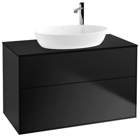 V&B Waschtisch-Unterschrank Wandbeleuchtung Finion 100x60,3cm, Abdeckplatte black matt, Black matt lacquer