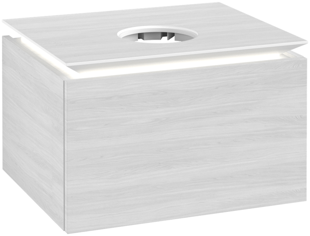V&B Waschtischunterschrank Legato 60x38x50cm, Waschtisch mittig, mit LED-Beleuchtung, White Wood
