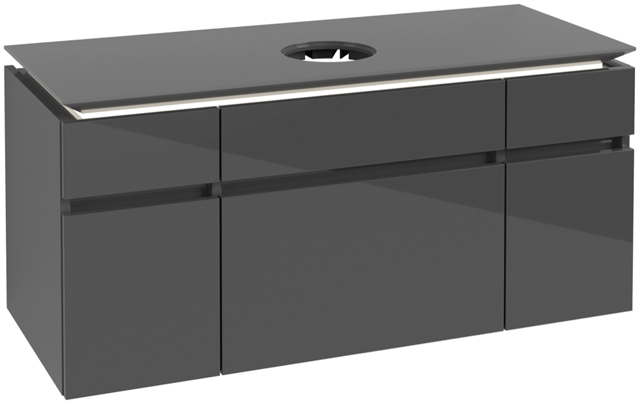 V&B Waschtischunterschrank Legato 120x55x50cm, Waschtisch mittig, mit LED-Beleuchtung, Glossy Grey