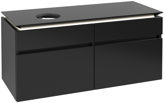 V&B Waschtischunterschrank Legato 120x55x50cm, Waschtisch links, mit LED-Beleuchtung, Black Matt Lacquer