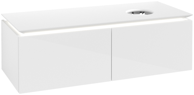 V&B Waschtischunterschrank Legato 120x38x50cm, Waschtisch rechts, mit LED-Beleuchtung, Glossy White
