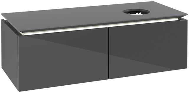 V&B Waschtischunterschrank Legato 120x38x50cm, Waschtisch rechts, mit LED-Beleuchtung, Glossy Grey
