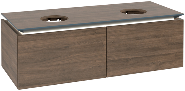 V&B Waschtischunterschrank Legato 120x38x50cm, für 2 Waschtische, mit LED-Beleuchtung, Arizona Oak
