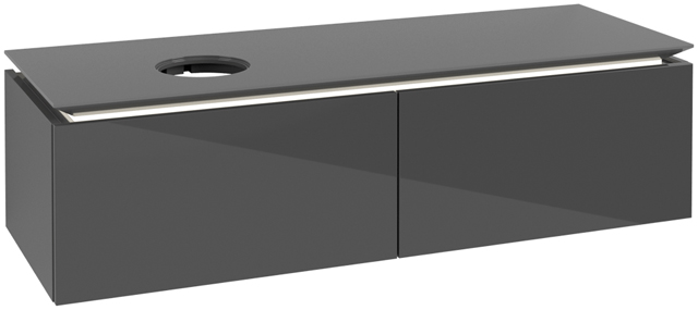 V&B Waschtischunterschrank Legato 140x38x50cm, Waschtisch links, mit LED-Beleuchtung, Glossy Grey