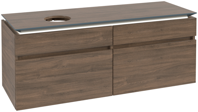 V&B Waschtischunterschrank Legato 140x55x50cm, Waschtisch links, mit LED-Beleuchtung, Arizona Oak